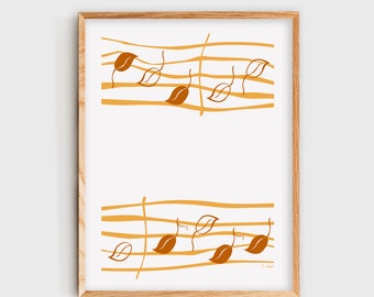 Music Notes Wall Art, Leaf Music Poster, Minimalist Terra Cotta Digital Art Print, Music, Music Room Decor, Music Studio Decor, Gift