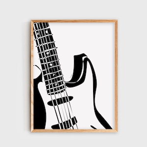 Electric Guitar Wall Art, Guitar Head, Minimalist Black and White Digital Art Print, Music, Digital Print, Gift
