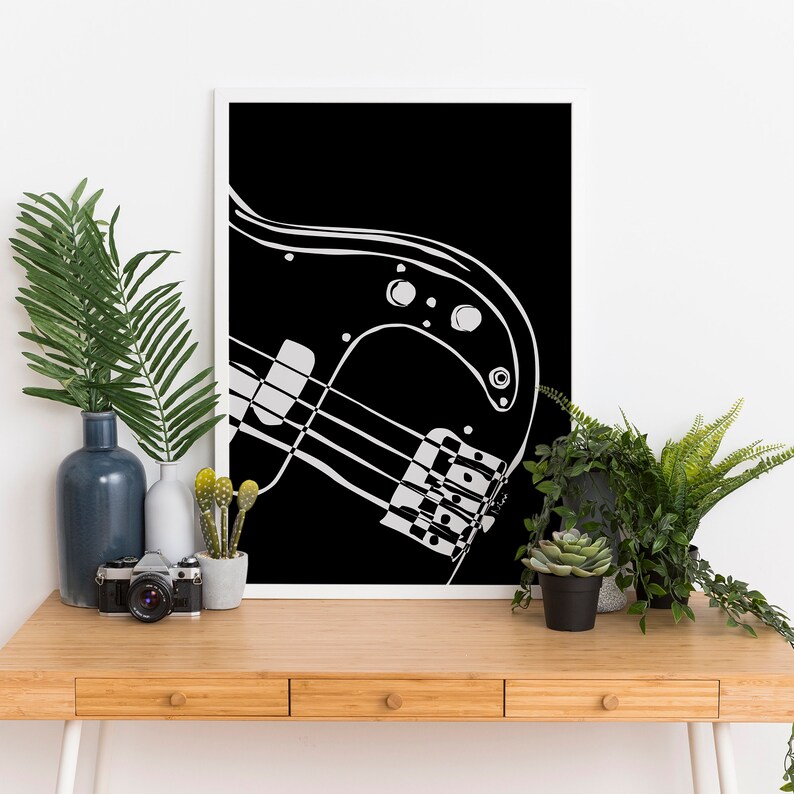 Bass Guitar Wall Art Guitar Poster Minimalist Black and Etsy