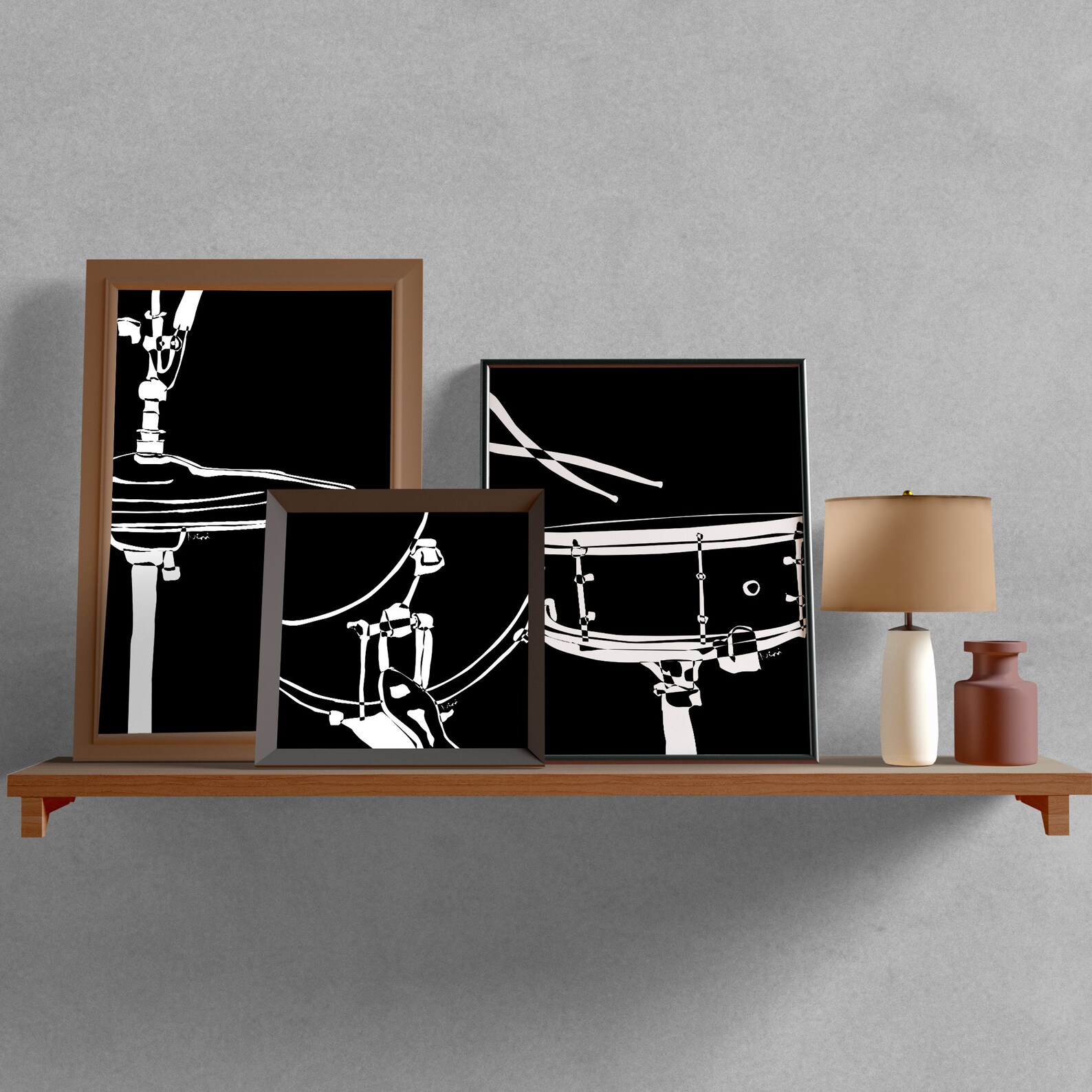 Set of 3 Drum Set Wall Art Drums Poster Minimalist Black and Etsy
