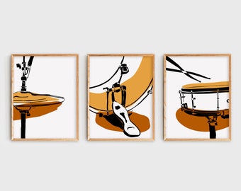 Drum Set Wall Art Prints: Minimalist Music Room Decor (Digital Download)