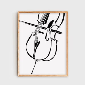 Cello Wall Art, Cello Poster, Minimalist Black & White Digital Art Print, Music, Music Room Decor, Music Studio Decor, Gift