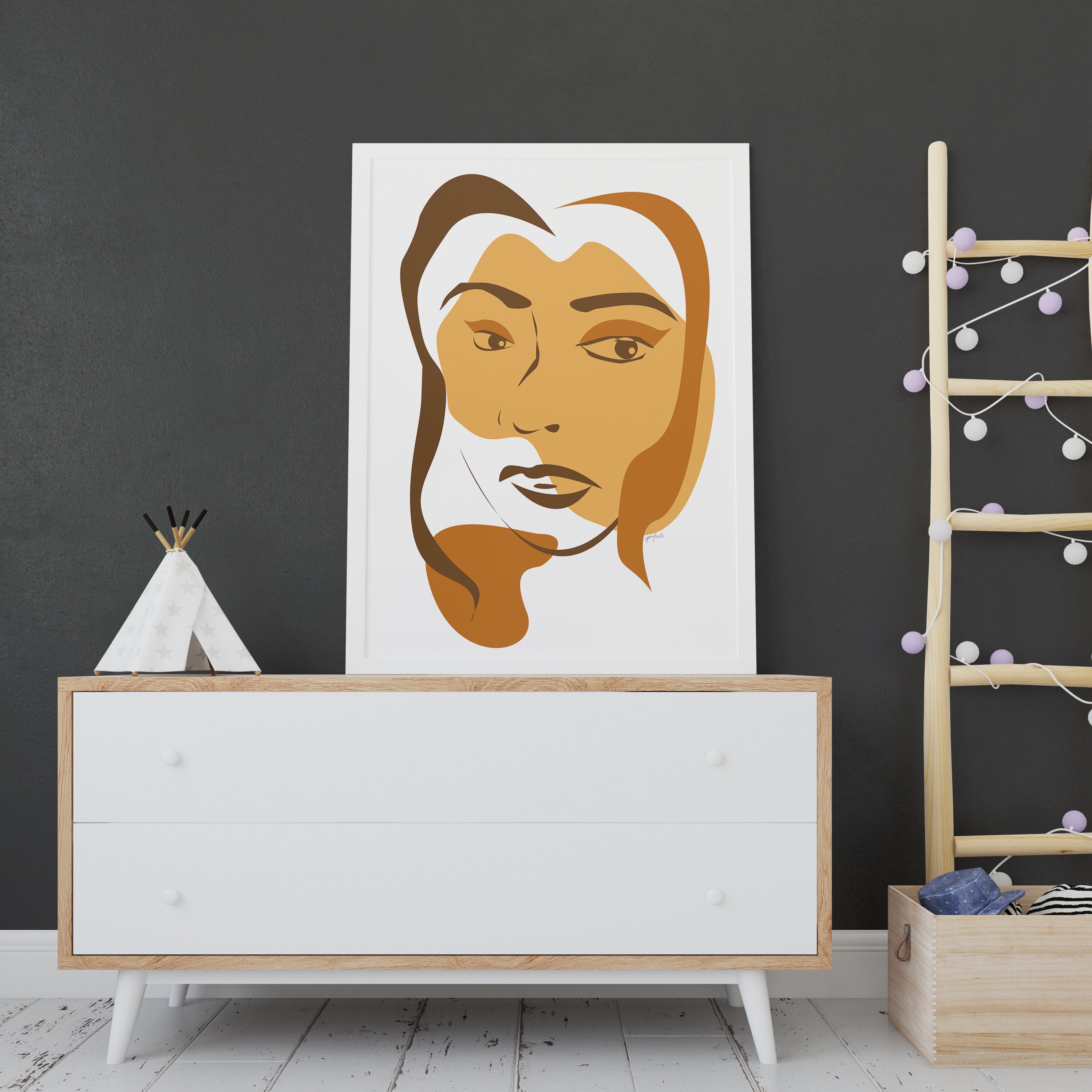 Abstract Woman Face Wall Art, Minimalist Brown & Copper Digital Art ...
