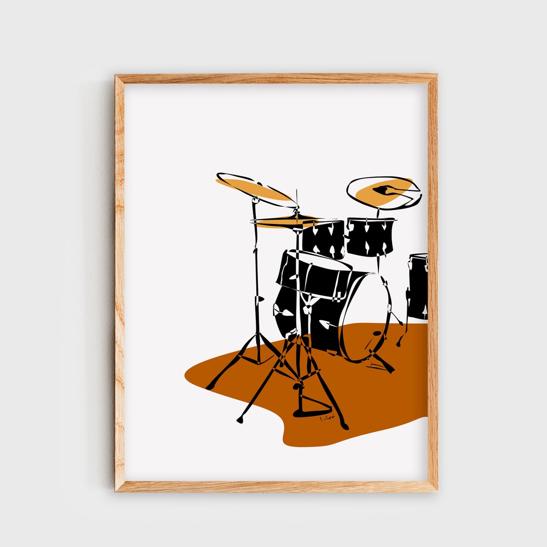 Drum Kit Wall Art, Drums Set Poster, Minimalist Terra Cotta Tenne