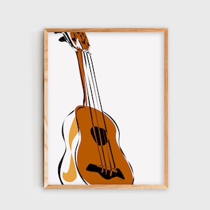 Ukulele Wall Art, Ukulele Minimalist Black and Terra Cotta Digital Art Print, Music Poster, Contemporary, Home decor, Printable Download