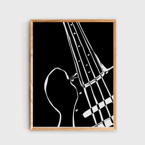Bass Guitar Wall Art, Guitar Poster, Minimalist Black and White Digital Art Print, Music, Music Room Decor, Music Studio Decor, Gift