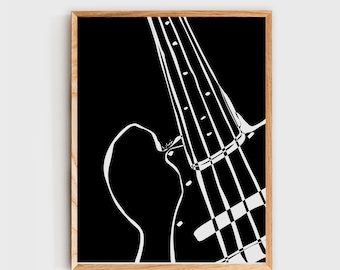 Basgitaarkunstprint: minimalistisch muziekkamerdecor (digitale download)