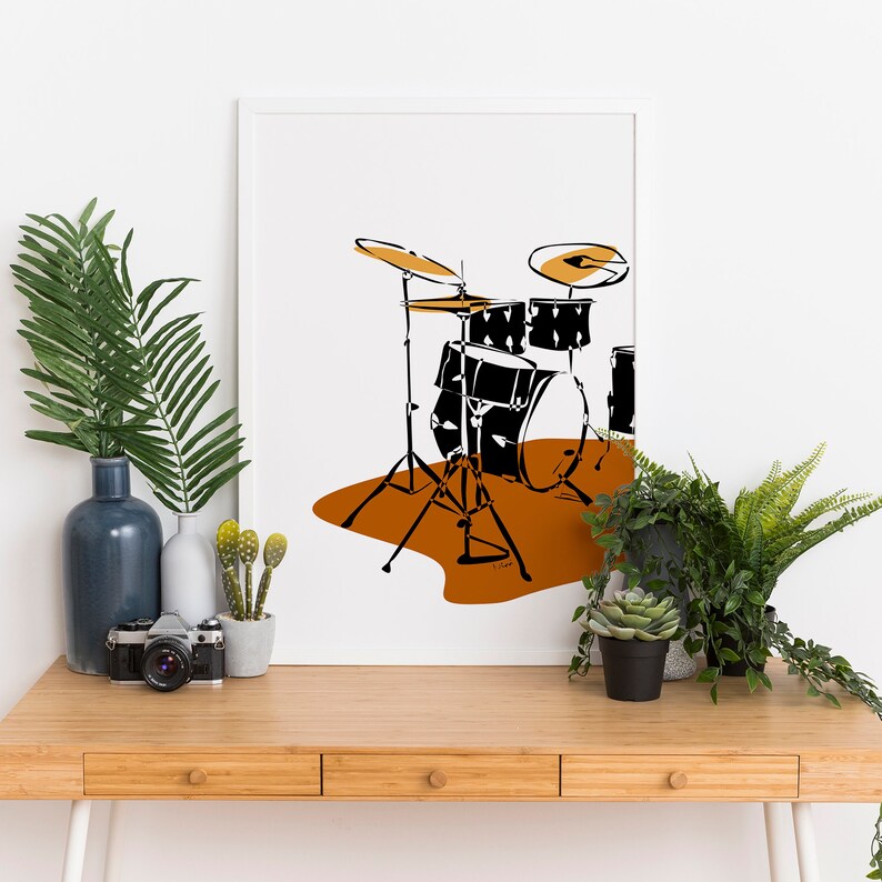 Drum Kit Wall Art Drums Set Poster Minimalist Terra Cotta Etsy