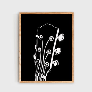 Acoustic Guitar Wall Art, Guitar Poster, Minimalist Black and White Digital Art Print, Music, Music Room Decor, Music Studio Decor, Gift