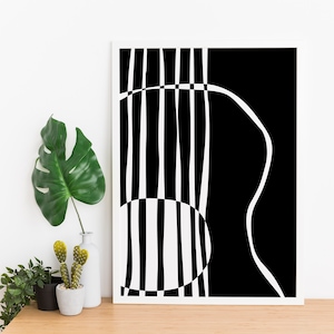 Acoustic Guitar Wall Art, Guitar Poster, Minimalist Black and White Digital Art Print, Music, Music Room Decor, Music Studio Decor, Gift