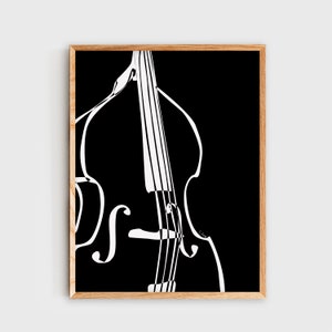 Double Bass Wall Art, Double Bass Poster, Minimalist Black & White Digital Art Print, Music, Music Room Decor, Music Studio Decor, Gift