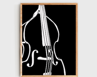 Double Bass Wall Art, Double Bass Poster, Minimalist Black & White Digital Art Print, Music, Music Room Decor, Music Studio Decor, Gift
