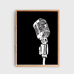 Vintage Microphone Wall Art, Retro Microphone Music Poster, Minimalist Digital Art Print, Music, Music Room Decor, Music Studio Decor, Gift