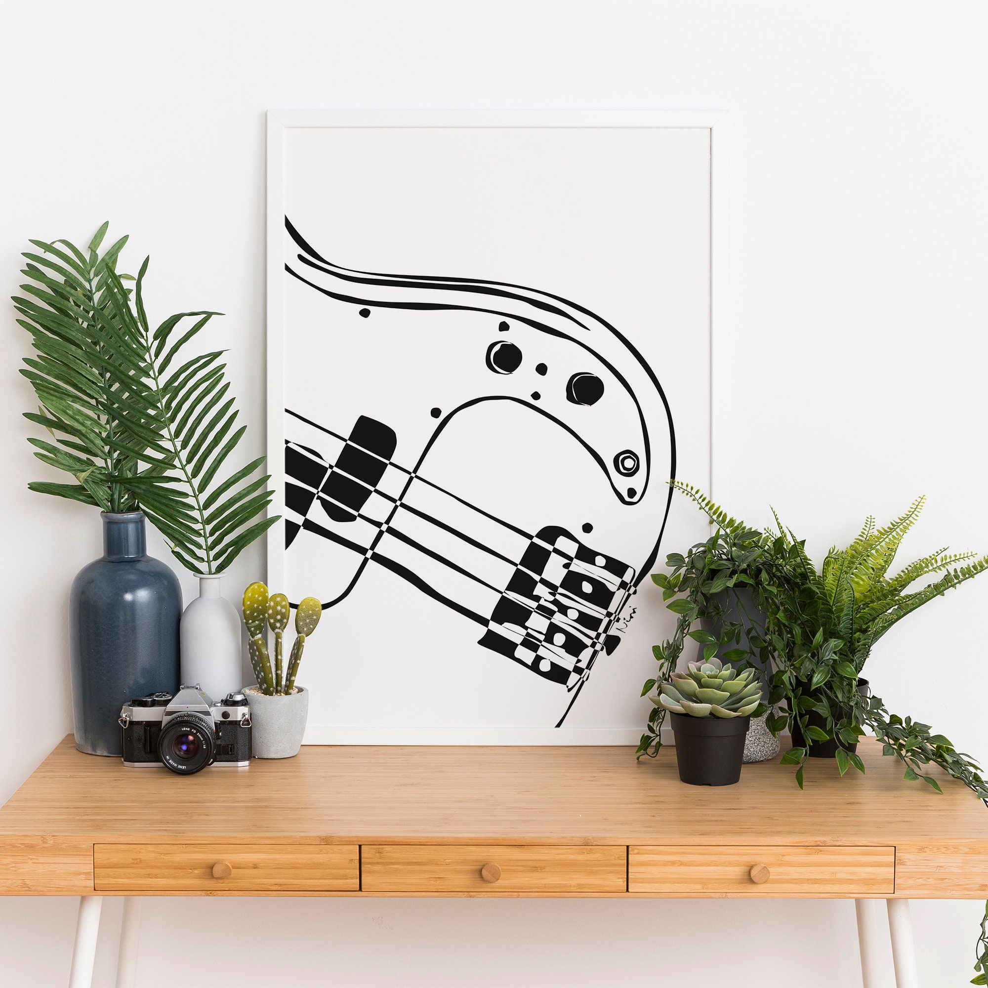 Set of 3 Bass Guitar Wall Art Guitar Poster Minimalist Black Etsy