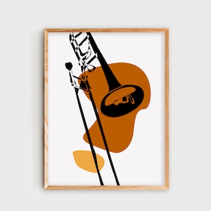 Minimalist Trombone Art Print: Terra Cotta Music Room Decor (Digital Download)