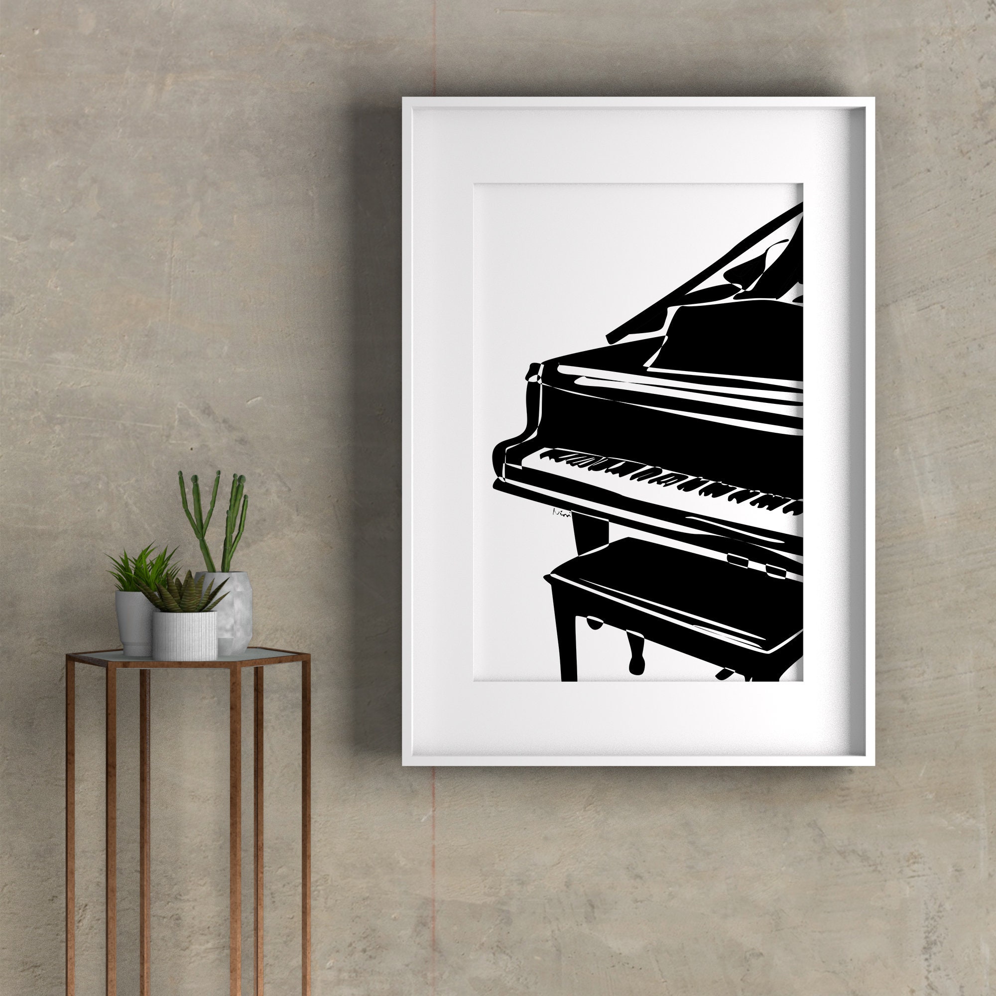 Grand Piano Wall Art, Piano Poster, Minimalist Black and White Digital ...