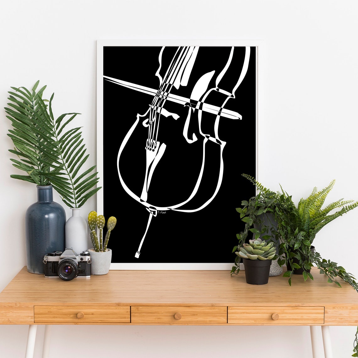 Cello Wall Art, Cello Poster, Minimalist Black & White Digital Art ...