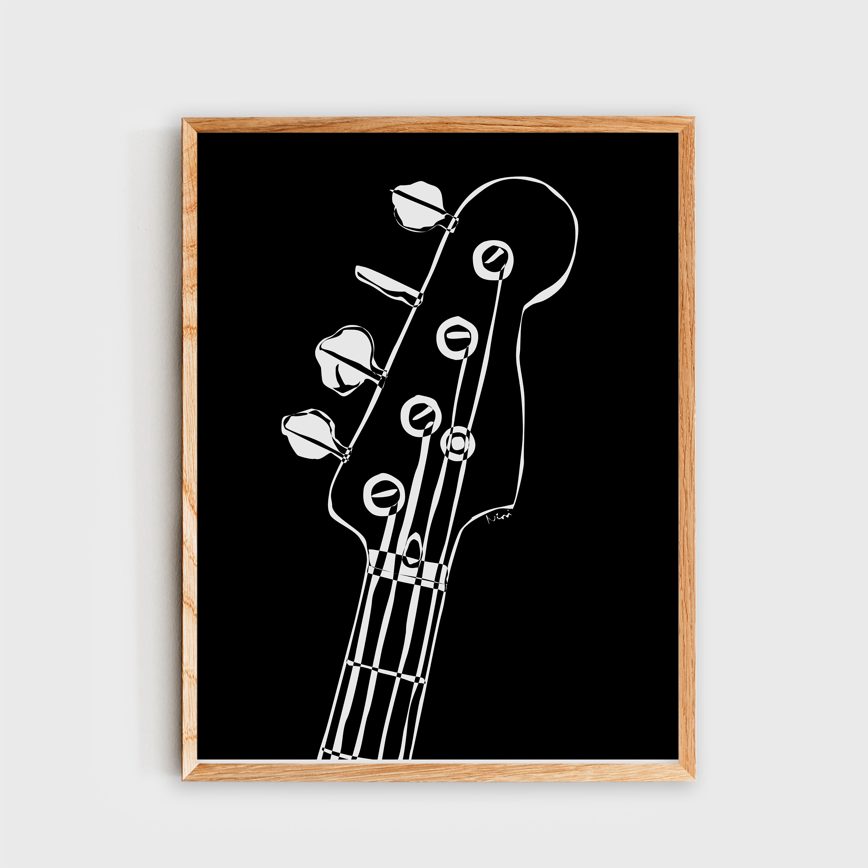 Bass Guitar Wall Art, Guitar Poster, Minimalist Black and White Digital