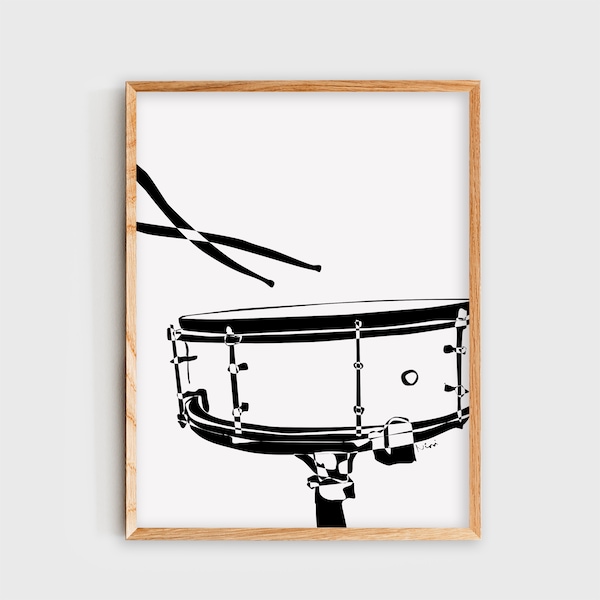 Snare Drum Wall Art, Drums Poster, Minimalist Black and White Digital Art Print, Music Room Decor, Music Studio Decor, Gift