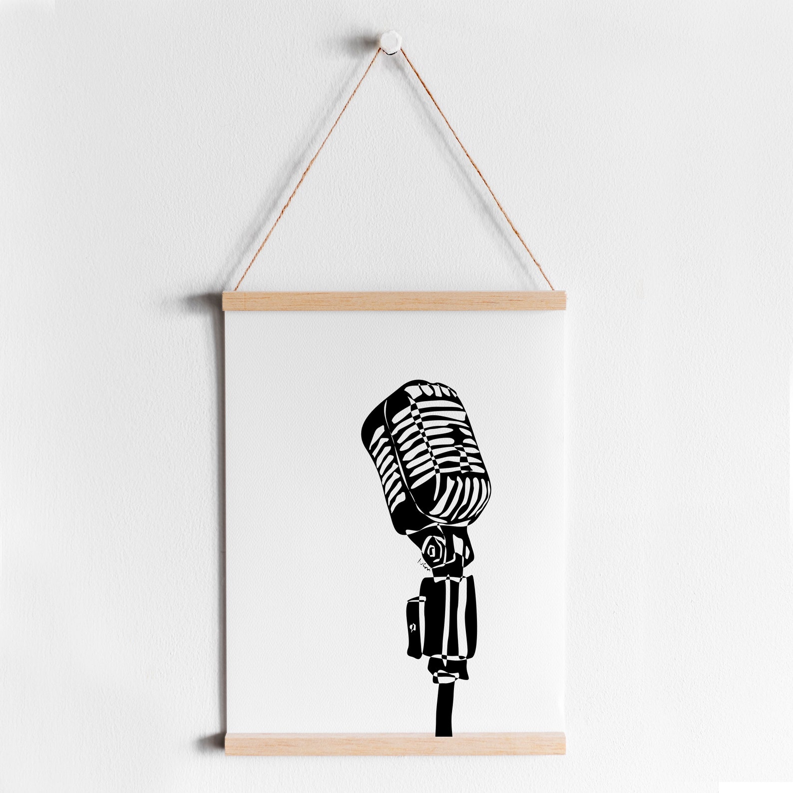 Vintage Microphone Wall Art, Microphone Music Poster, Black Minimalist Digital Art Print, Music