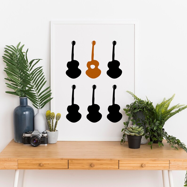 Acoustic Guitar Wall Art Minimalist Black and Terra Cotta Etsy
