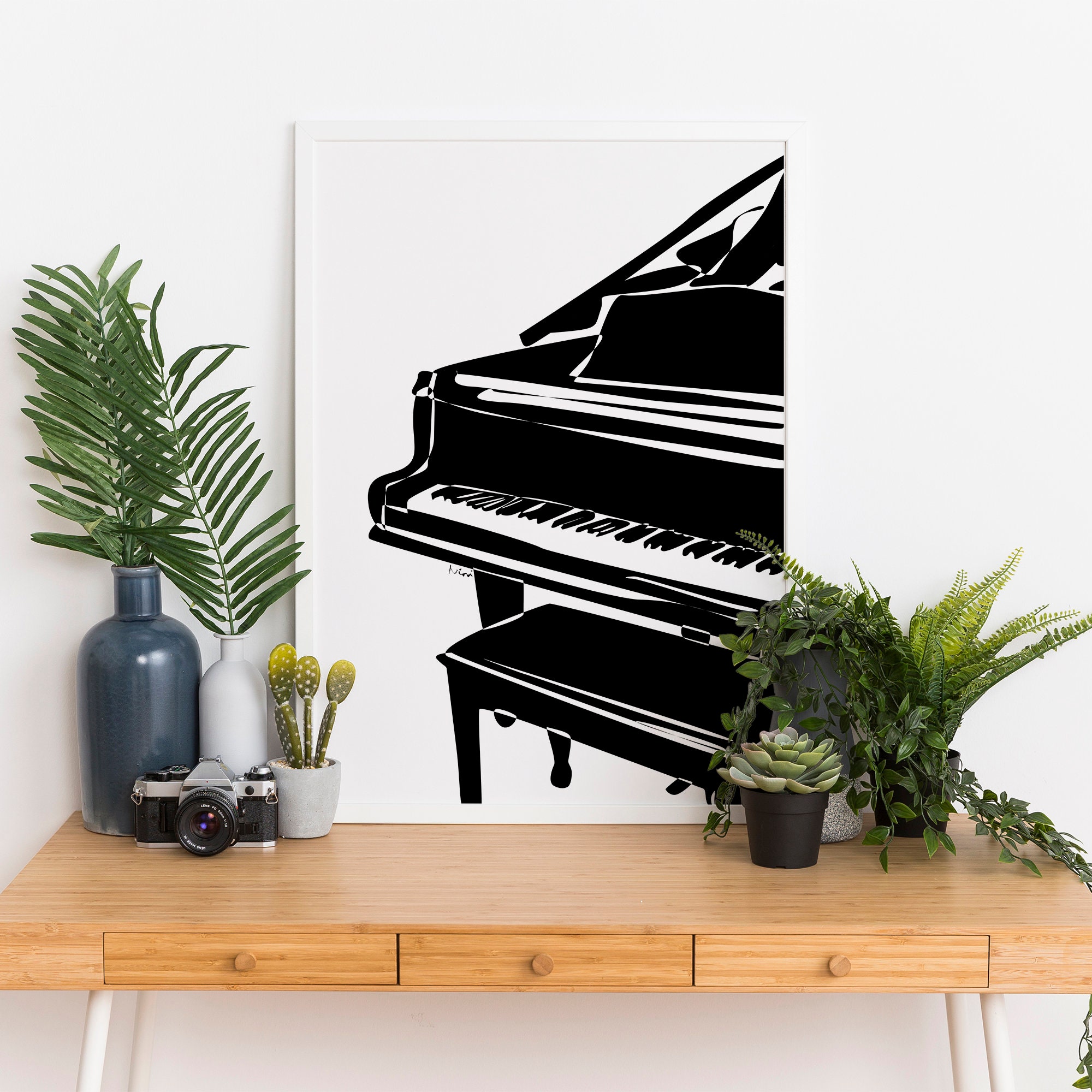 Grand Piano Wall Art, Piano Poster, Minimalist Black and White Digital ...