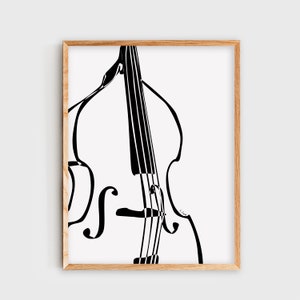 Double Bass Wall Art, Double Bass Poster, Minimalist Black & White Digital Art Print, Music, Music Room Decor, Music Studio Decor, Gift