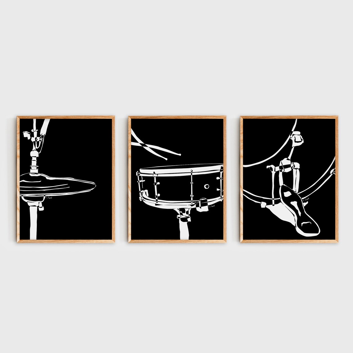 Set of 3 Drum Set Wall Art Drums Poster Minimalist Black and Etsy