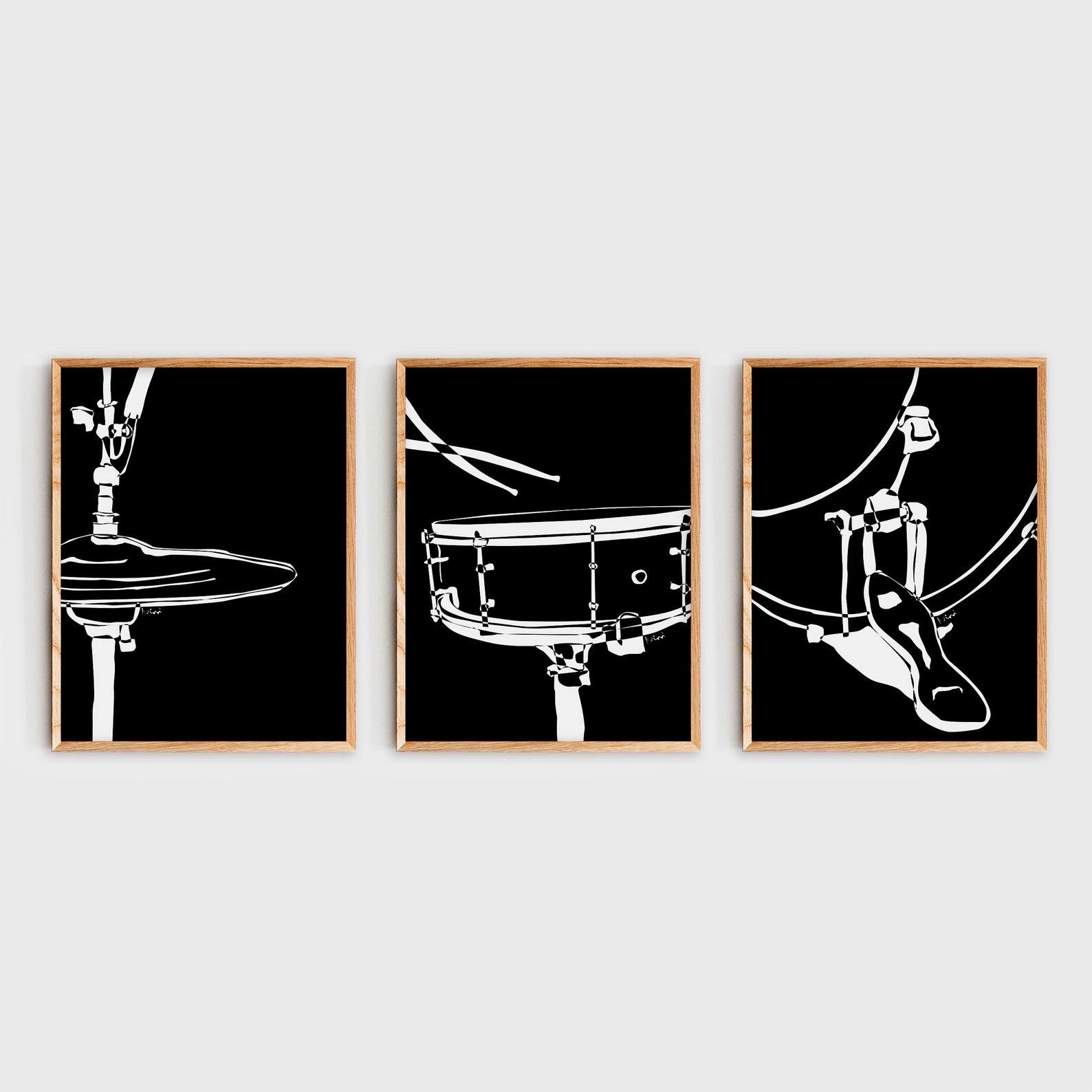 Set of 3 Drum Set Wall Art Drums Poster Minimalist Black and Etsy