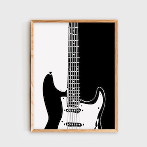 Electric Guitar Wall Art, Stratocaster Guitar Poster, Minimalist Black & White Digital Art Print, Music, Music Room Decor, Studio, Gift