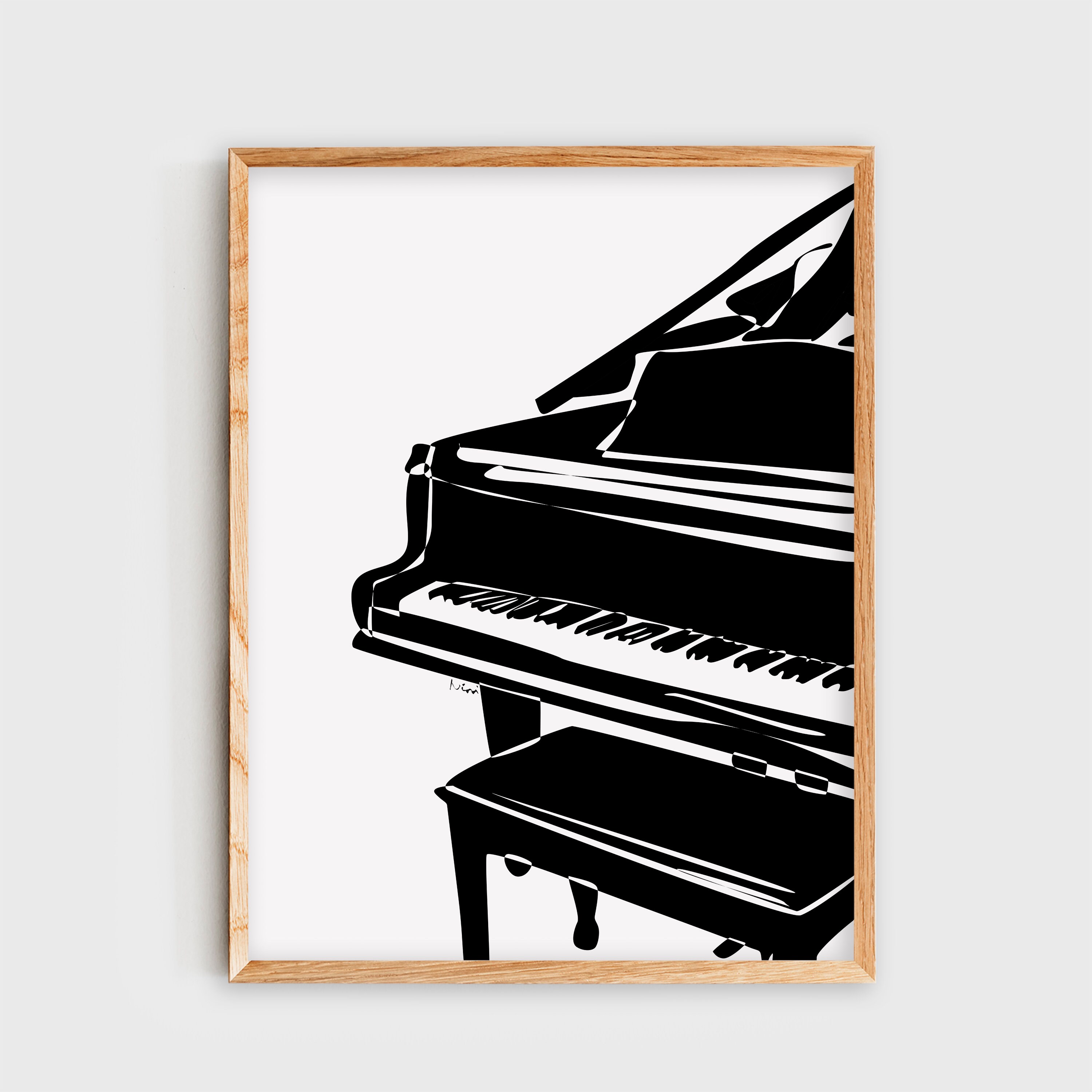 Grand Piano Wall Art, Piano Poster, Minimalist Black and White Digital ...