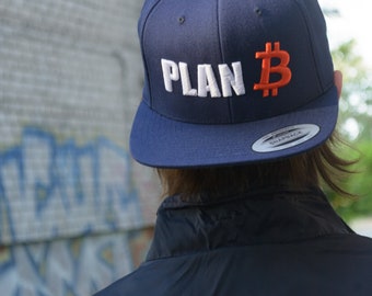 Plan B (BTC) Bitcoin Hat, tijd voor Plan B, BTC Cryptocurrency Accessoire Cadeau (3D Puff Geborduurde Premium Snapback)