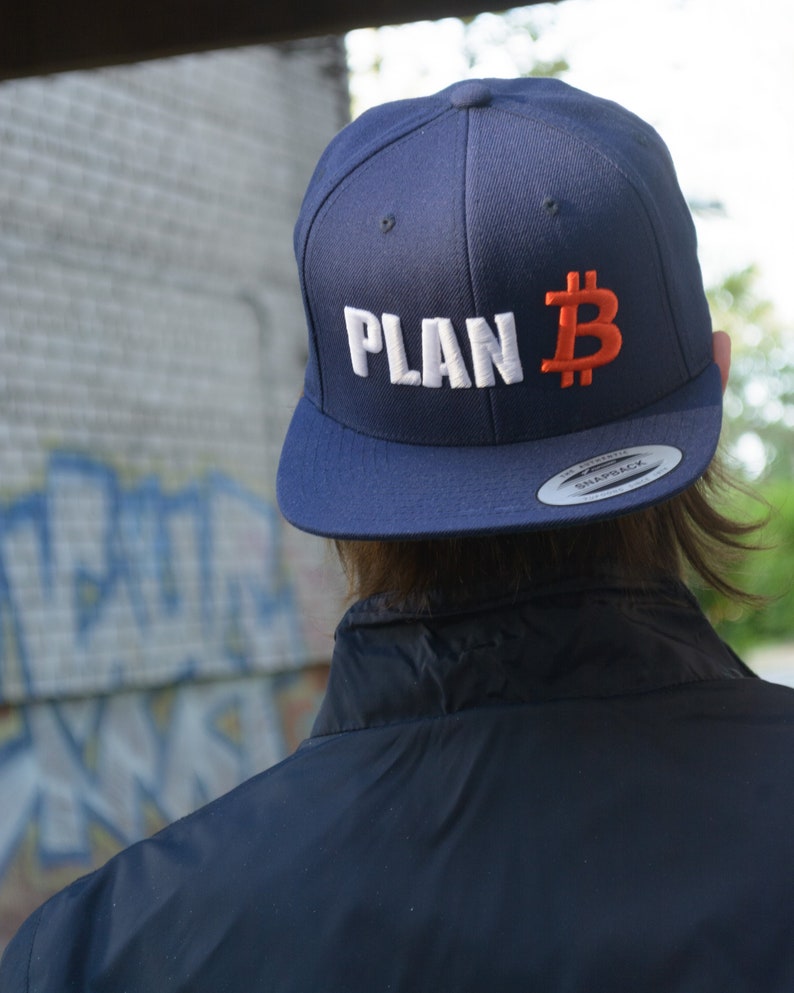 Plan B BTC Bitcoin Hat, Time for Plan B, BTC Cryptocurrency Accessory Gift 3D Puff Embroidered Premium Snapback Navy