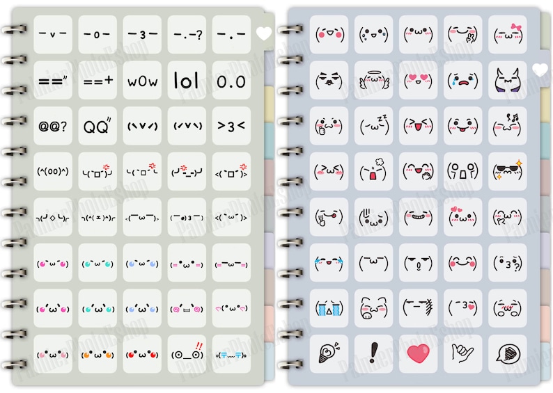 Puede incluir: Una libreta gris y blanca con encuadernaci&oacute;n en espiral. La libreta tiene una variedad de pegatinas emoji en la portada, incluyendo caras, animales y s&iacute;mbolos. El texto en la libreta incluye "wow", "lol", "0.0", "QQ", "(00)", "(3)", "(w)" y "(3)".