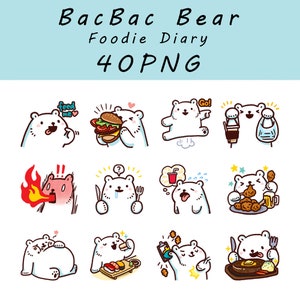 Puede incluir: Un conjunto de 12 pegatinas digitales que muestran un oso polar blanco en varias poses, incluyendo comer una hamburguesa, beber un refresco y sostener un teléfono. Las pegatinas están diseñadas en un estilo de dibujos animados y son perfectas para agregar un toque de diversión a tus mensajes.