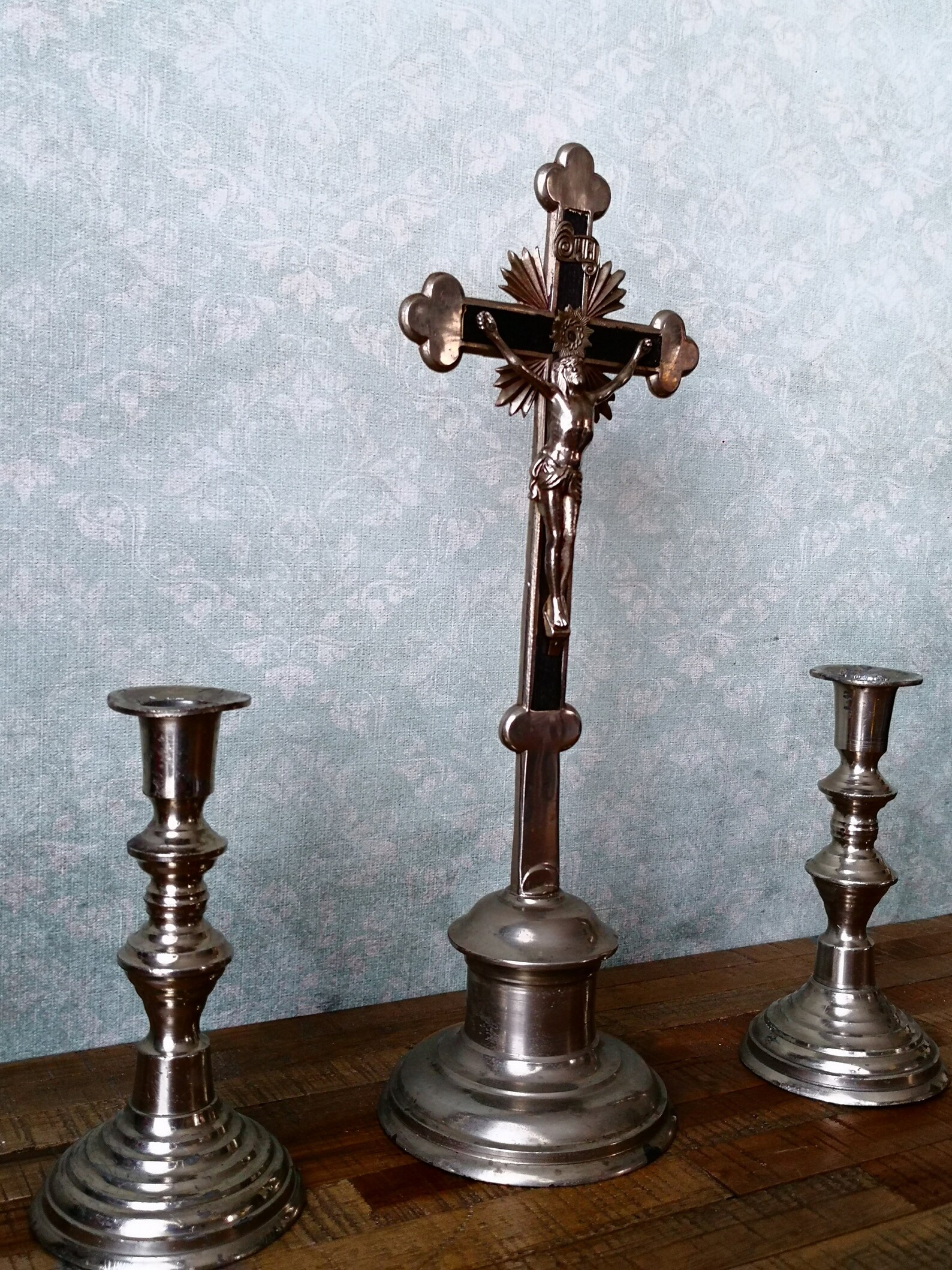 Antique Crucifix and Candle Holders Table Crucifix Jesus Etsy