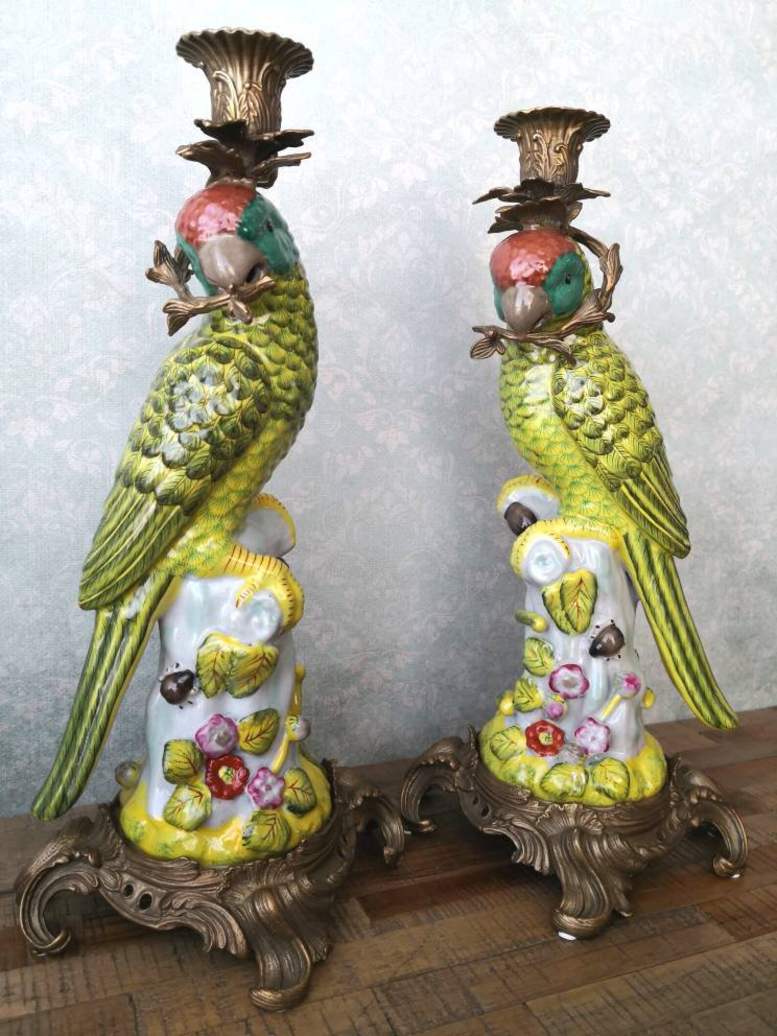 Vintage Porcelain Parrot Candlesticks Candle Holders Etsy