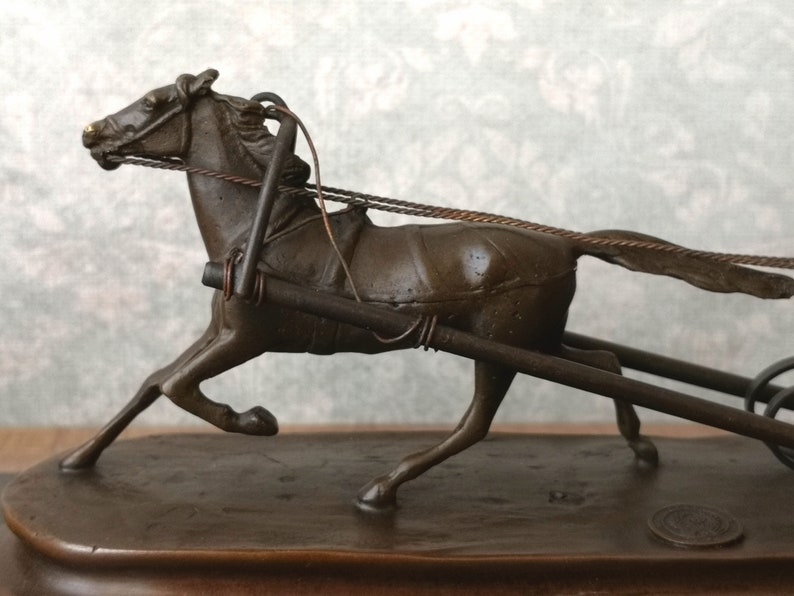 Reins for Horses Winter Sleigh Sleigh and horse Horse and Cart Sculpture Horse sleigh Vintage Bronze Sculpture Interior Sculpture