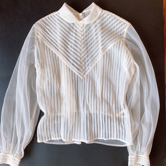 Vintage 1950s Sheer Chiffon White Blouse