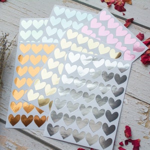 Lot de 6 cœurs en aluminium de couleur, 210 autocollants de cœur au total, autocollants de cœur d'amour brillant, autocollants de Saint-Valentin, autocollant de remerciement de mariage pour les invitations