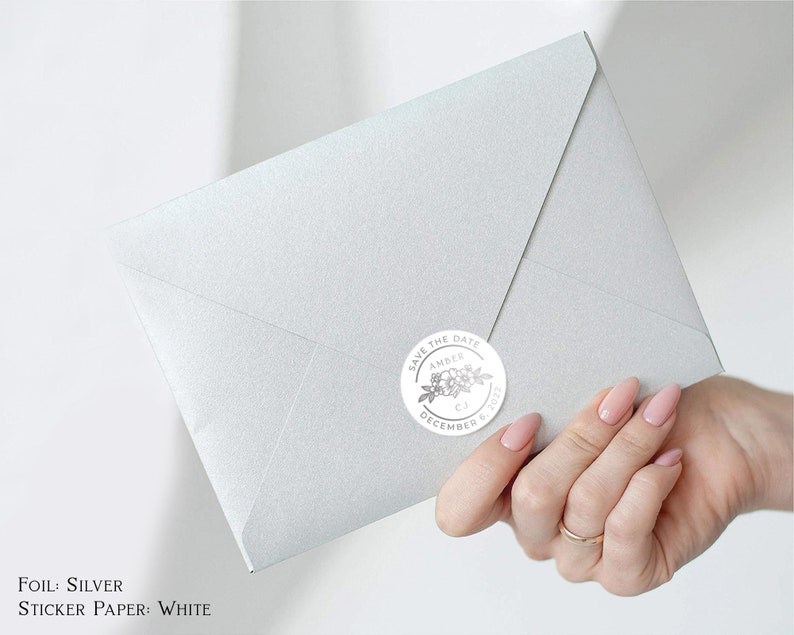 Round Frosted Stickers Save the Date Flower Line Art Foiled Wedding Sticker Metallic Wedding Envelope Seals Custom Real Rose Gold Foil