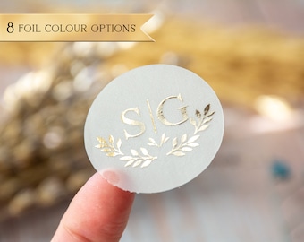 Custom Round Wedding Initial Stickers, Foiled Wedding Invitation Stickers, Foil Wedding Envelope Stickers with Personalized Letters, 1.5"
