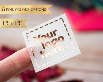 Custom 1.5" Square Foil Brand Stickers, Rose Gold Foil Labels, Small Business Logo Stickers, Foiled Packaging Labels for Tissue Paper Seal