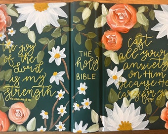 Hand painted Bible, Hand Painted Journaling Bible, ESV, NKJV, CSB, Catholic, etc.
