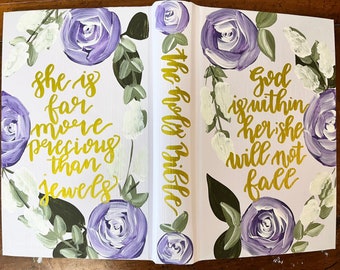 Hand Painted BIble, Hand Painted Journaling Bible- KJV, ESV, NIV, etc.