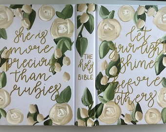 Hand Painted BIble, Hand Painted Journaling Bible- KJV, ESV, NIV, etc.