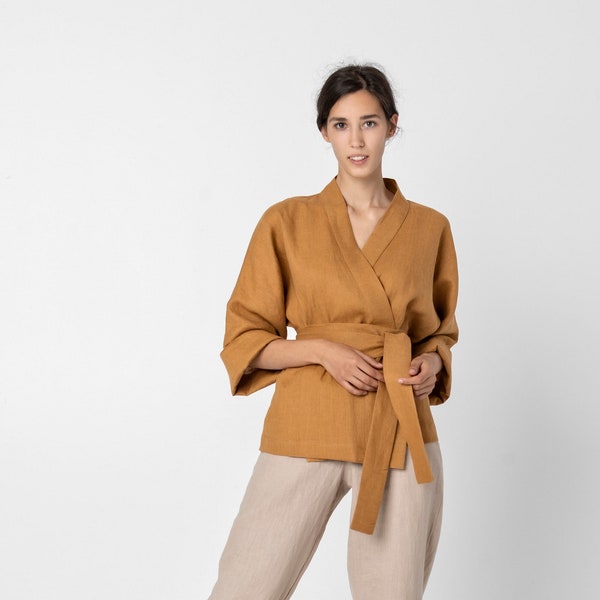 Linen kimono top, Linen top, Linen top for women, Linen T Shirt | NIJO