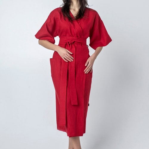 Linen Kimono robe shops dress, Linen dress, Long Linen dress, Women dress | MEZO