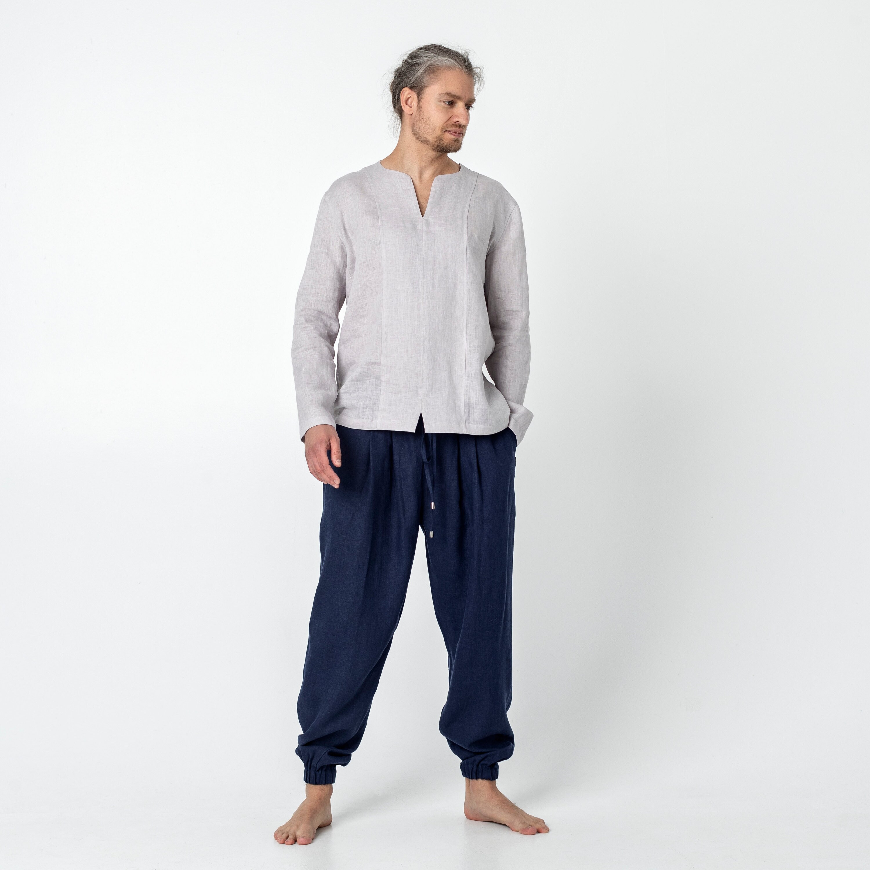 Long Sleeve Linen T Shirt for Men Linen Tshirt Linen Shirt Etsy