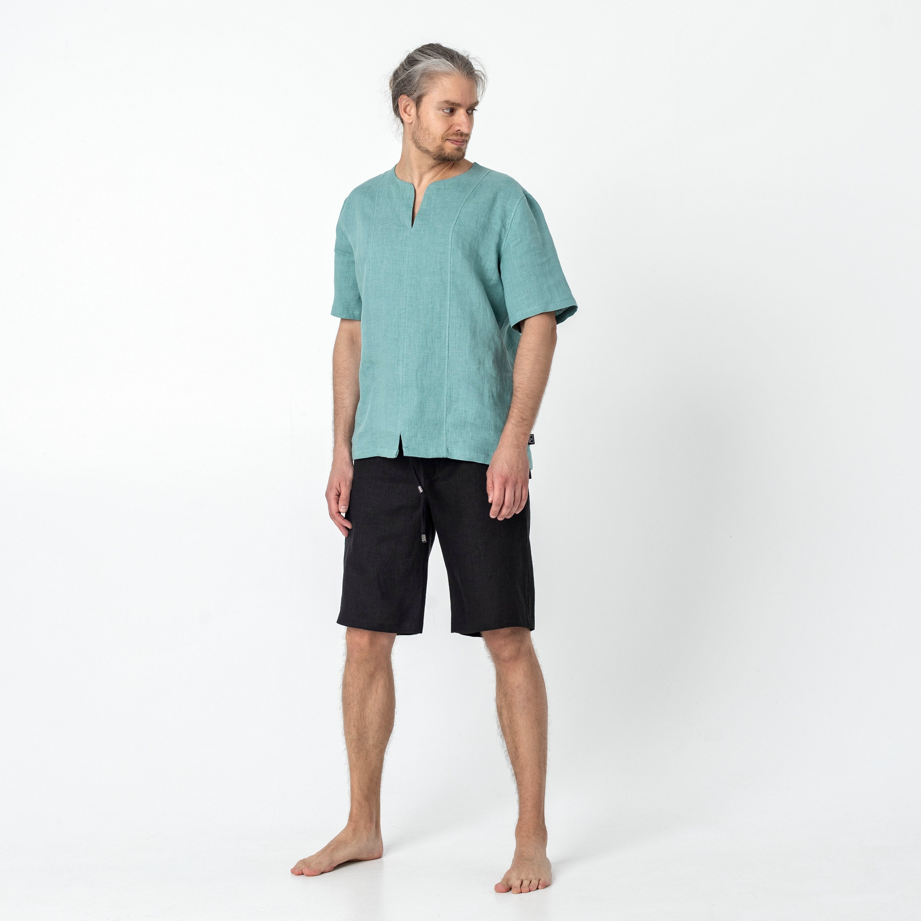 Mens linen shorts clearance drawstring